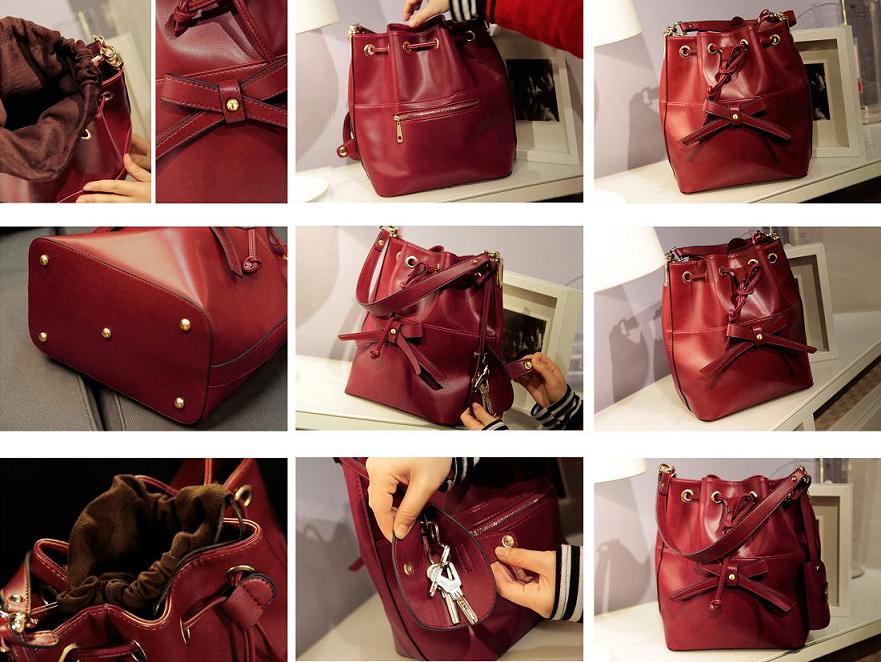 DARK RED PU LEATHER HAND OR SHOULDER BAG